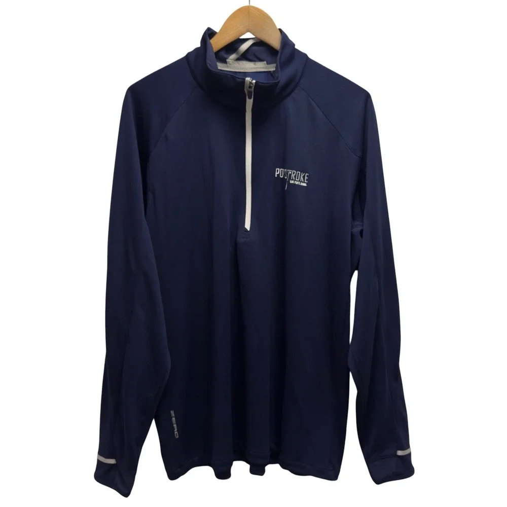 Zero Restriction Men's XL PopStroke Logo Navy Golf 1/4 Zip Pullover Sweater euc